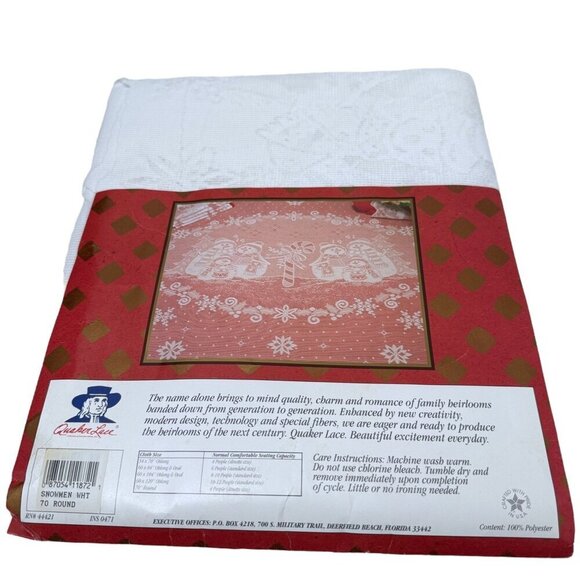 Holiday Quaker Lace Round Tablecloth 70" Round White Snowmen New Vintage - Picture 4 of 11